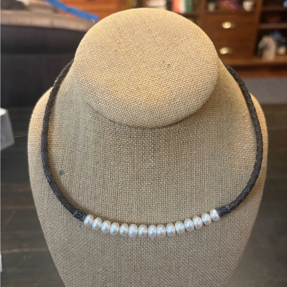Honora Freshwater Pearl Leather and 925 Necklace